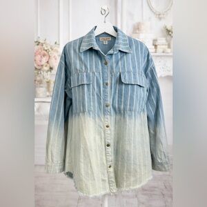 White Birch Blue Ombré Striped Denim Button Down oversized Shirt Size S